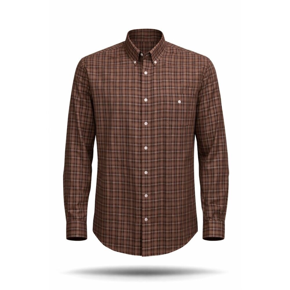 Turnbury Mens Brown Plaid Long Sleeve Collared Button Down Cotton Shirt Size XL